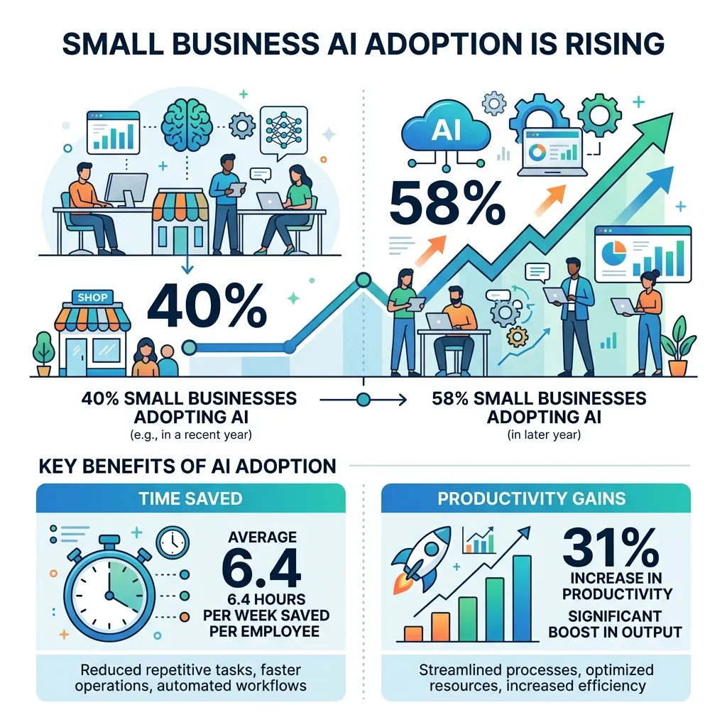 Small business AI adoption statistics infographic
